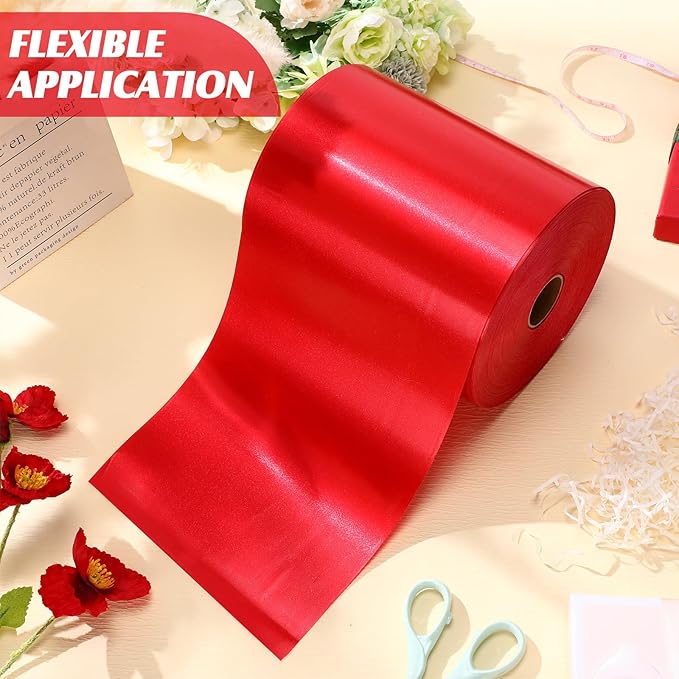 Syhood Outdoor Leaf Ribbon Floral Satin Ribbon for Crafts Aspidistra Waterproof Holiday Outdoor Decoration(8 Inch X 216 Yards,Red)