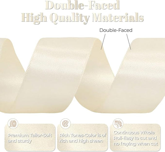 Cream Satin Ribbon, Double Faced 2 Inch X 50 Yards Cream Ribbon, Premium Satin Ribbon for Gift Wrapping, Crafts, Hair Bow Making, Sewing, Flower Bouquet, Wedding Party Decor