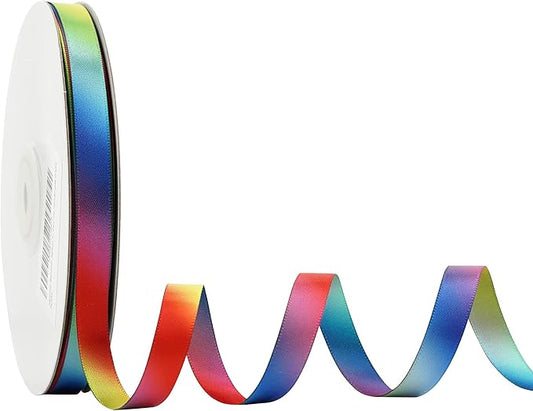 MEEDEE Rainbow Ribbon Rainbow Thin Satin Ribbon 3/8 inch Colored Ribbons for Crafts Gift Ribbons for Gift Wrapping Birthday Party Pride Party Wedding Decorating - 50 Yards