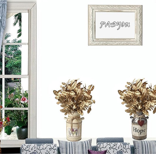 PASYOU Golden Fake Plants, Artificial Leaves Decoration for Christmas Flowers Grass Plastic Faux DIY Crafts Indoor Outdoor Home Garden Party Room Bedroom Wedding Table Centerpiece Decor, Gold 4 Pack