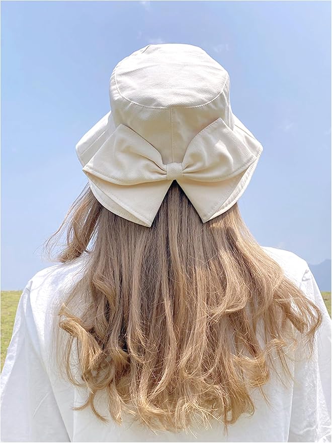 Verdusa Women's Bow Knot Wide Brim Bucket Hats Summer Outdoor Sun Hat