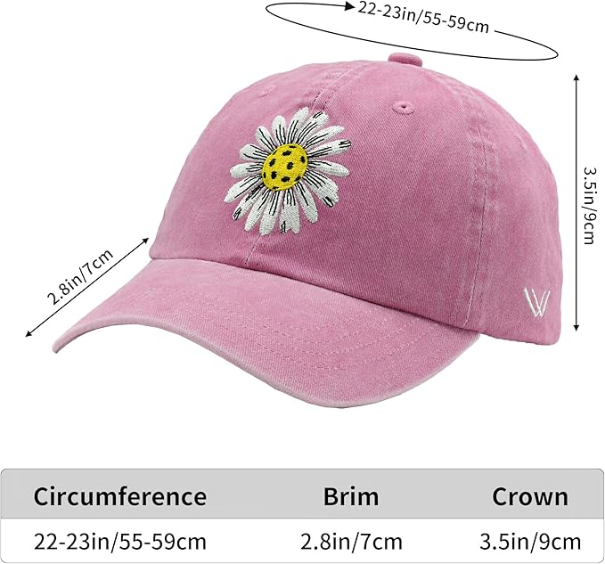 Waldeal Pickleball Hat for Women, Ajustable Embroidered Daisy Washed Denim Baseball Cap