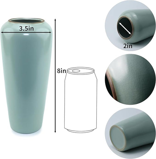 8-inch ice Cracked Glazed Ceramic vase, Modern Eastern Style Ceramic vase, Dining Table, Central Living Room Shelf Decoration (TQ03)