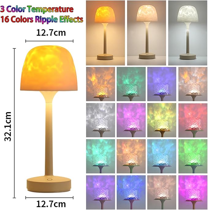 Waterproof Shower Lamp Cordless, Rechargeable Shower Light with 16 Color Ocean Wave Lights Projector, Rechargeable Bathroom Lamp with Touch & Remote Control,Spa-Like Mood Light for Bathtub/Shower