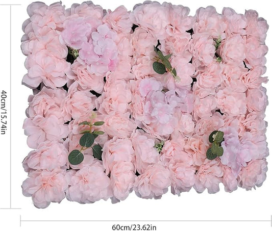 3D Flower Wall Panel Floral Backdrop,6PCS Artificial Flower Wall Background Silk Rose Mat, Artificial Flower Backdrop Faux Flower Panel for Wedding