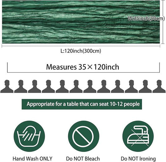 12 Pack 10Ft Cheesecloth Table Runner 35x120 Inch Boho Gauze Table Runner Rustic Cheese Cloth Long Romantic Table Runners for Wedding Bridal Shower Birthday Party Table Decor (Dark Green)