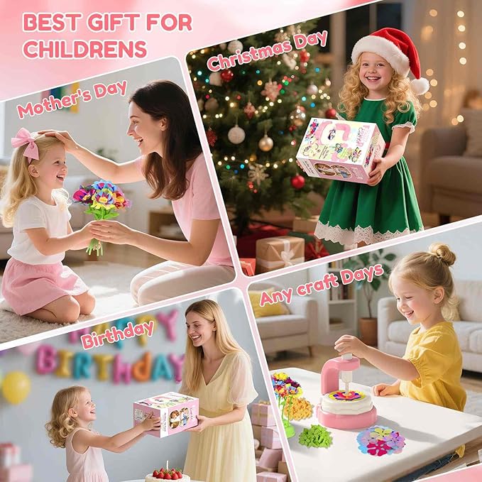 Arts Crafts For Kids Ages 4-8:5 6 7 8 9 10 year old Girl Birthday Gift Ideas,christmas stocking stuffers Creative Craft Diy Fabric Flower Bouquets Toys age 8-13,Flower Press Kit Educational Toys