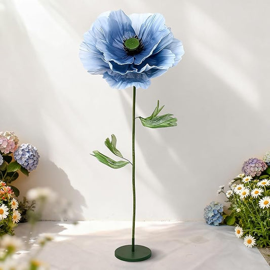 Giant Artificial Flowers 1pack Fake Flowers for Decoration, Fabric Poppy Flower for Wedding Birthday Easter Party Mother's Day Banquet Photography Props Garden Shop Window Display Decor (Blue)