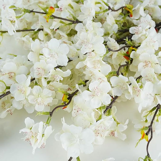 8 Pcs Artificial Cherry Blossom Flowers 40" Faux Silk Cherry Blossom Stems Fake Real Touch Peach Branches for Wedding Home Garden Japanese Decor White