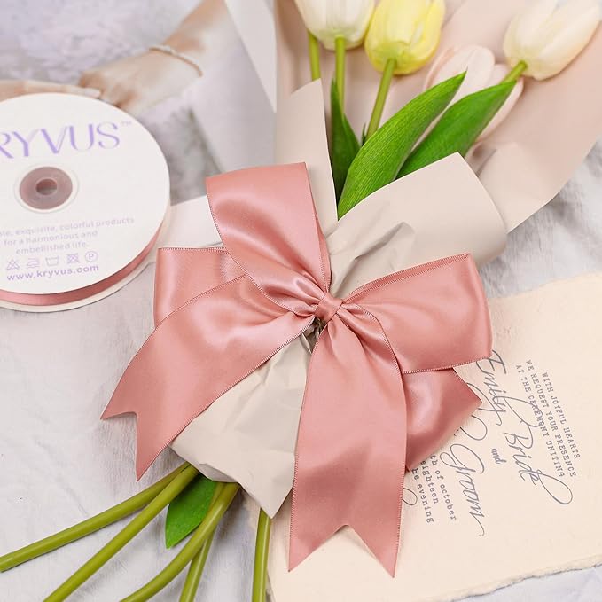 Rose Gold Satin Ribbon, Double Faced 2 Inch X 25 Yards Rose Gold Ribbon, Premium Satin Ribbon for Gift Wrapping, Crafts, Hair Bow Making, Sewing, Flower Bouquet, Wedding Party Decor