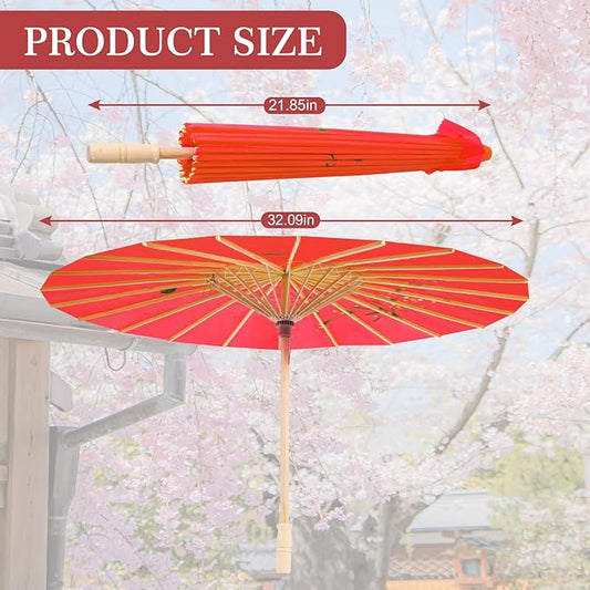 33" Red Flower Silk Cloth Decoration Handmade Parasol Umbrella Chinese Japanese Asian DIY Art Dance Classical Umbrella for Wedding Parties Photography Costumes Cosplay (Red)