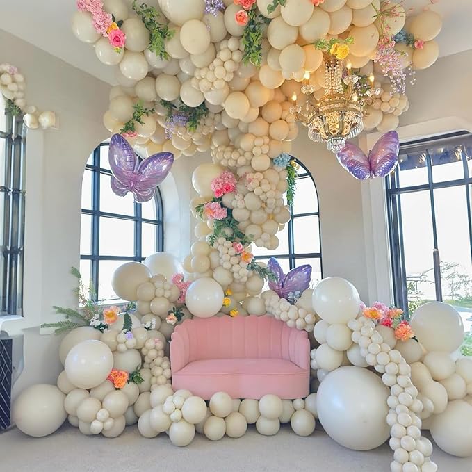 Sand White Balloons Different Size, 123 Packs Beige Balloons Arch Kit, Pack of 18 12 10 5 Inch Ivory Cream Balloons Garland for Boho Birthday Party Wedding Anniversary Baby Shower Decoration