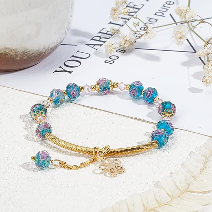 PH PandaHall 70pcs 6~8mm Gold Sand Lampwork Beads Glass Handmade Round Loose Beads for Rosary Making Jewelry Craft Making with 2mm Hole - Dodger Blue