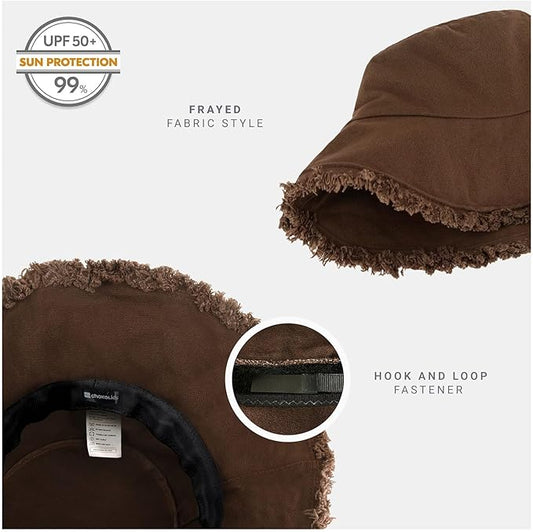 CHOK.LIDS Frayed Bucket Hats for Women Men Unisex Trendy Washed Cotton Floppy Wide Brim Boonie Outdoor Summer Beach Headwear