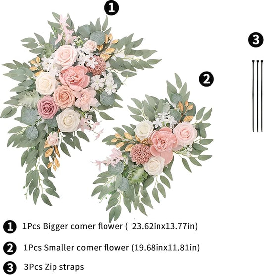 Arch Flowers (Pack of 2) for Wedding Ceremony Arbor and Reception Backdrop Decoration Wedding Welcome Signs Floral Birthday Party Decoration(White Pink)