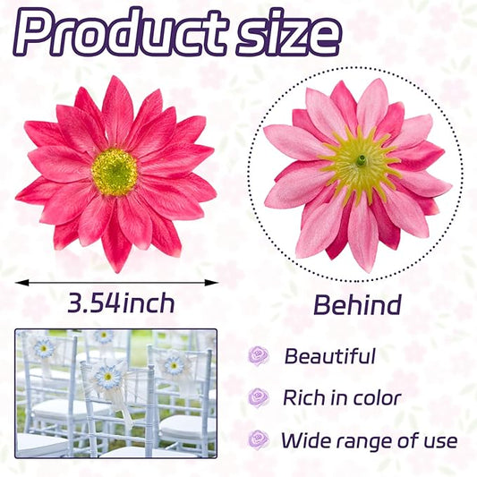 Artificial Daisy Flower Heads, 3.5 Inch Large Flower Heads for Crafts, 12 Pcs Artificial Gerbera Chrysanthemum Flowers Heads for DIY, Party Wedding, Photography Props, Easter (Rose Red)