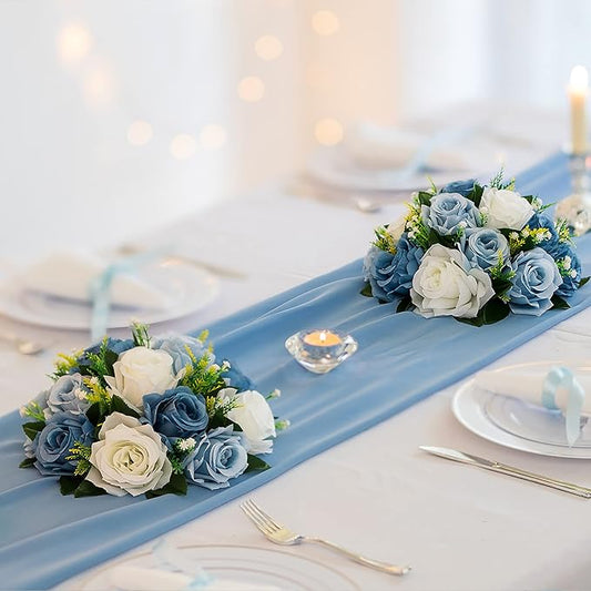 BLOSMON Flower Ball Centerpieces for Table 6 Pcs Fake Rose Centerpiece Flowers Dusty Blue Artificial Silk Floral Arrangement Center Piece Kissing Bouquet for Wedding Party Home Decor