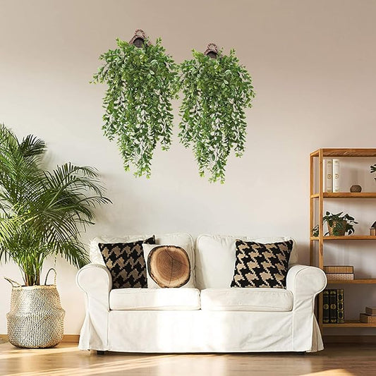 Artificial Hanging Vine Plants, Plastic Leaves Vines Fake Ivy Plant UV Resistant Greenery Faux Foliage Flowers Decor Home Indoor Outdoor Garden Door Wall Wedding Party Decoration Green 4 Pack