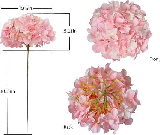 DuHouse Hydrangea Silk Flowers Artificial Flowers with Stem Fake Flower Heads for Wedding Centerpiece Home Decor Pack of 6 (Pink)