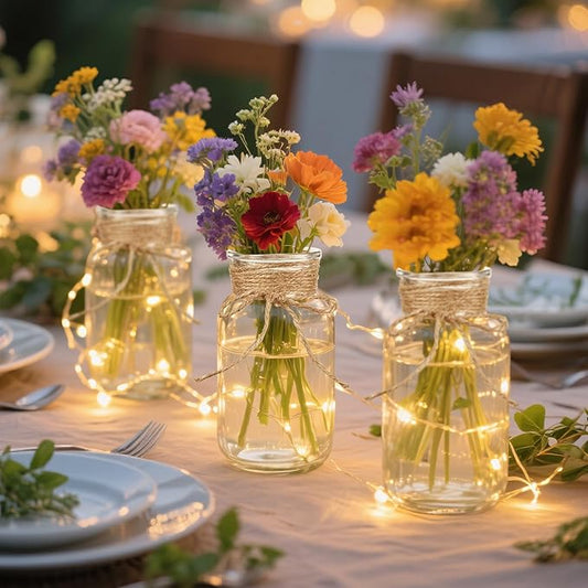 Vintage Glass Flower Vase Bulk 16 Pack Farmhouse Transparent Centerpiece Vases with Hemp Rope Mason Jars for Weddings Parties Dining Table Home Decor(Medium)
