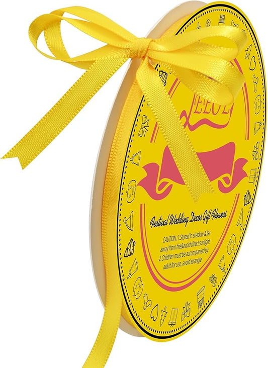 Double Face Yellow Satin Ribbon 1/4 inch X 50 Yards Polyester Yellow Ribbon for Gift Wrapping Very Suitable for Weddings Party Hair Bow Invitation Decorations and More