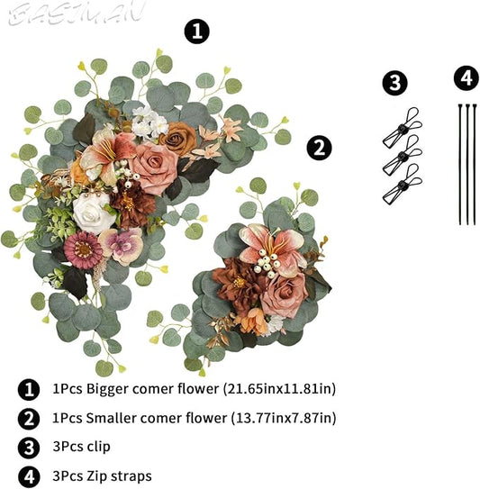 2pcs Artificial Flowers Wedding Arch Decor, Wedding Welcome Sign,Foam Flower Welcome Sign for Reception Backdrop, Table Decorations, Dried Flowers(Dark Coffee)