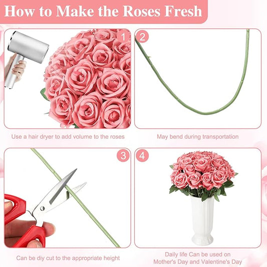 80 Pcs Roses Artificial Flowers, Silk Rose Red Artificial Flowers Petals Long Stem Roses for Wedding Bouquet Home Party Decor
