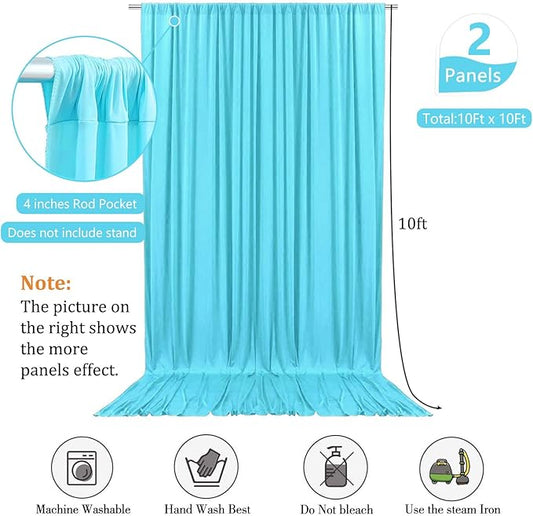 10 x 10 Feet Sky Blue Backdrop Curtain for Partie, Background Curtains for Photoshoot, Birthday, Wedding, Halloween, Thanksgiving, Christmas, New Year Party Decorations 5Ft x 10Ft, 2 Panels
