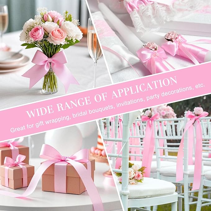1-1/2 Inches 50 Yards Light Pink Satin Ribbon, Solid Fabric Ribbon Roll for Flower Bouquets, Gift Wrapping, Wedding, Handmade Crafts