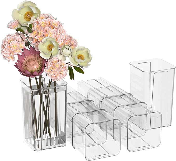 Sadstory Acrylic Small Square Flower Vases, Clear Plastic Table Vases for Centerpieces, 8 Packs