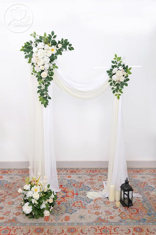 Pack of 2 Wedding Arch, Artificial Flowers, Wedding Decor,Flower Garland Be Suited to Banquet, Party, Reception Entrance Welcome Sign and Background Decoration(Champagne White)