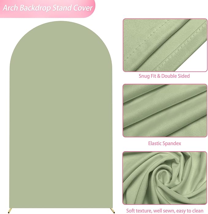 Wokceer 7.2FT Wedding Arch Cover Spandex Fitted Wedding Arch Stand Covers Round Top Sage Green Chiara Arch Cover for Birthday Party Ceremony Banquet Decoration