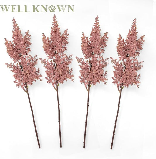 WELL KNOWN 4 Pcs Glitter Artificial Cedar Spray 19.5" Pink Floral Picks Faux Cedar Pine Branches Stems, DIY Pink Floral Arrangements for Home Vase Wedding Wreath Xmas Tree Holiday Decoration & Gift