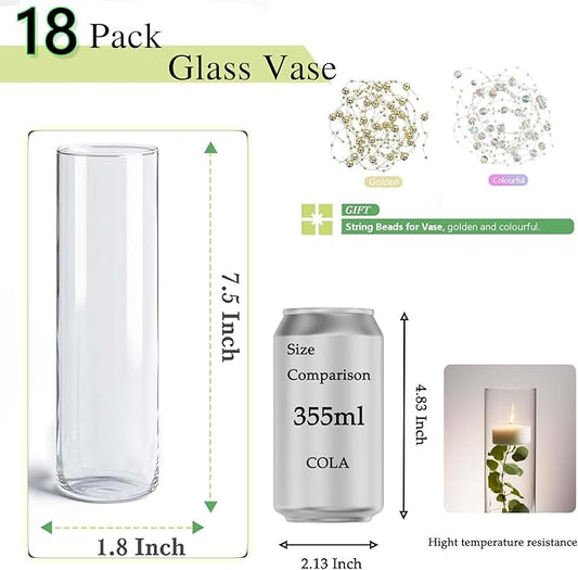 Glass Vase 18pcs Glass Cylinder Vases for Centerpieces Small Flower Clear Vases Home Decor Centerpiece Table Flower Vase Decorations for Office Beautification&Holiday 7.5 Inch Tall