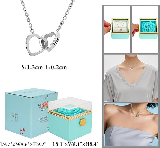 TINGKU Eternal Real Rose Gift Box for Women, Preserved Rose with Customized Name Engraved Heart Necklace, Personalized Romantic Gift for Wife, Girlfriend, Mom, Mother's Day Love Keepsake