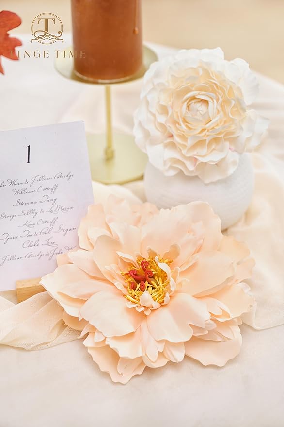 TINGE TIME Artificial Flowers Burnt Orange & Champagne Flower Combo for DIY Wedding Bouquets Table Centerpieces Arrangements Party Baby Shower Home Fall Decorations