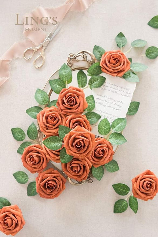 Ling's Moment Artificial Rose Flowers 50pcs Foam Roses w/Stem for DIY Wedding Bouquets Centerpieces Bridal Shower Party Home Decorations (Regular 3/50pcs'')