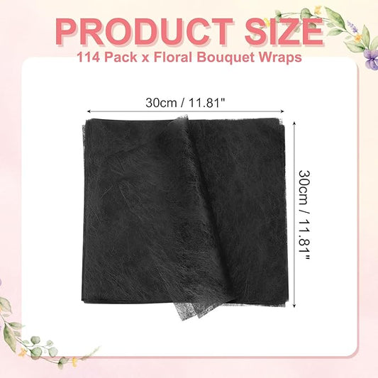 YELARXI Flower Wrapping Paper, Cotton Wrapping Flower Paper, Non-Woven Waterproof Floral Bouquet Wraps - Fitting for (Florist Supplies/Gift) 11.8 x 11.8 Inch & 114 Pack & Black