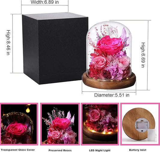 Flowers for Delivery Prime Preserved Flowers with LED Light in a Glass Dome,Long Lasting Real Roses Birthday Gifts for Women Daughter Mom Wife Friend(Reddish Rose)