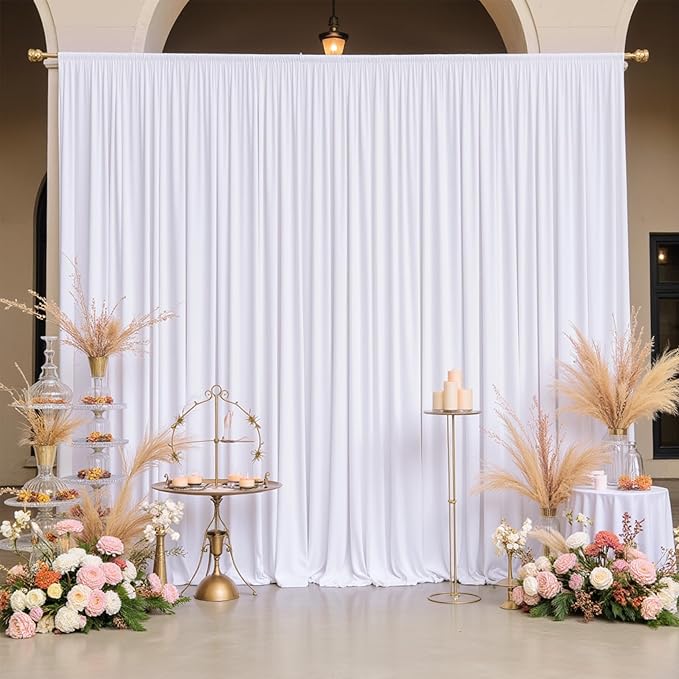 gogoparti 20x12 ft White Wrinkle-Free Backdrop Curtain for Weddings & Parties - 4 Panels (5x12 ft Each) for Birthday, Baby Shower, Halloween Photography Background
