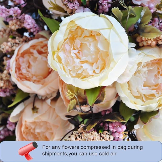 1pcs Artificial Peony Bouquet,19 Inch Silk Peony Bunch with 7 Faux Flowers,Classical Style Artificial Flowers with Leaves and Ornaments for Wedding,Home Décor Centerpieces(White)