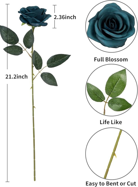 DuHouse 10 Pcs Artificial Silk Rose Flowers Long Stems Fake Flowers for Wedding Arrangement Centerpiece Home Kitchen Decor