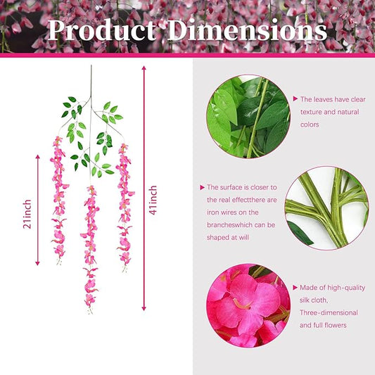 36 Pack Fuchsia Wisteria Hanging Flowers, 3.44 Ft Fake Hanging Flowers, Artificial Wisteria Garland Vines for Wedding Room Backdrop Outdoor Patio Garden Decoration