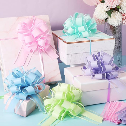 WILLBOND 20 Pieces 6 Inch Pull Bows Gift Wrapping Ribbon Pull Bows for Christmas Wedding Baskets Valentine Multicolor Wrap Accessory for Gift Present Holiday Decor(Bright Colors)