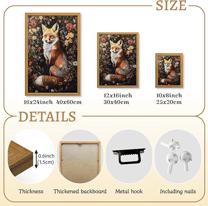 LLEEMPI William Morris Wall Art, Vintage Botanical Floral Wall Decor, Fox Flower Canvas Painting, Abstract Nature Botanical Aesthetic Picture for Living Room Bedroom Hallway Wood Framed 8x10 inch