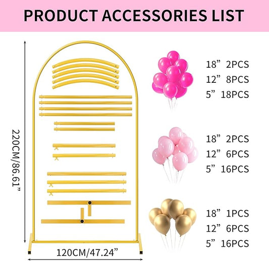7.2FT Arch Backdrop Stand for Party, Wedding Arch Stand for Ceremony Birthday Party Baby Showers Photo Booth Easy Assembly Supports Flowers Balloons and Decor,Gold