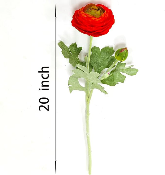 ATFL Orange red Ranunculus Artificial Flowers,6 Pcs Artificial Faux Silk Ranunculus Flowers with Real Touch Stems,Fake Peony Flowers for Floral Arrangements DIY Wedding Bouquet Party Table Home Decor