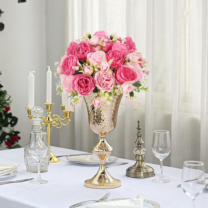Artificial Peonies Silk Flowers, Pink Faux Peony Bouquet 2 Bundles Florals Arrangements Decor for Farmhouse Home Boho Wedding Table Centerpiece, Fake Plastic Flower Bulk for Vase Decoration (Mix Pink)