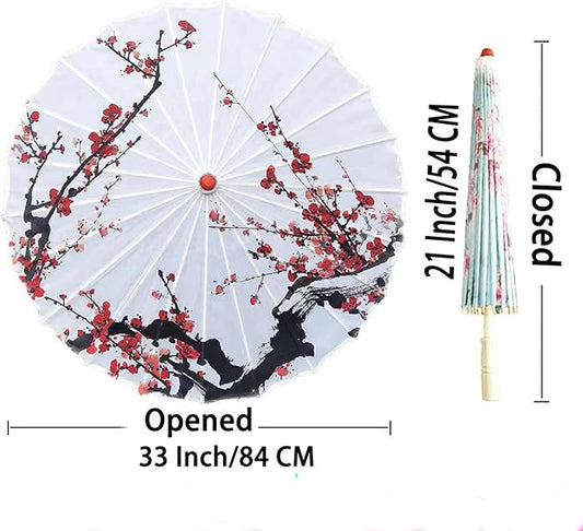 33" Handmade Oiled Parasol Bamboo Silk Umbrella Chinese Japanese Art Classical Dance Umbrella Plum Blossom for Wedding Parties Photography Costumes Cosplay Decoration and Other Events