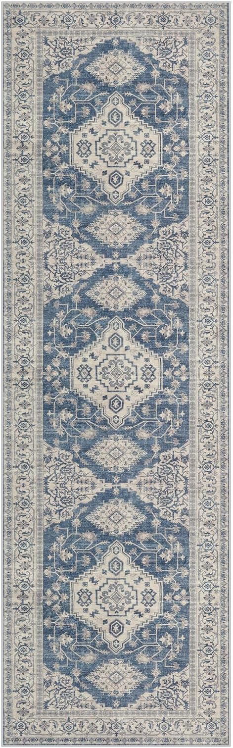 Lahome Oriental Hallway Runner Rug Non Slip, 2.5x8 Kitchen Washable Runner Soft Hallway Rug, Traditional Ultra-Thin Carpet for Bathroom Entryway Laundry Room, Blue